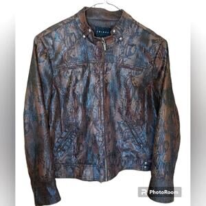 Tribal Moto Jacket Abstract Print Shimmer Full Zip And Lined Stud Details-Sz 16